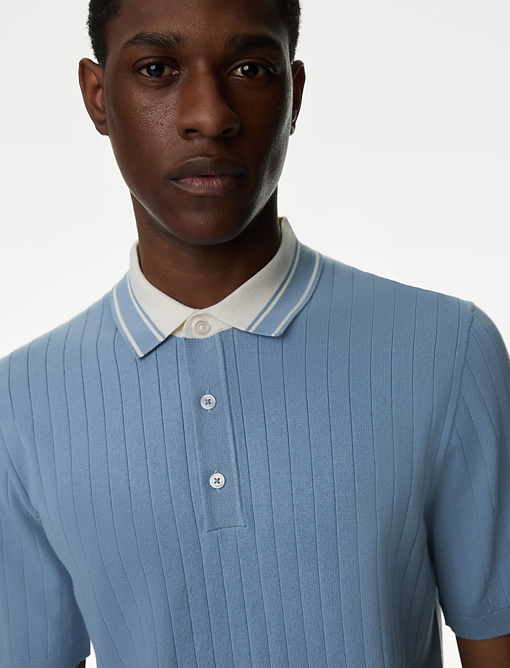 Cotton Rich Ribbed Knitted Polo Shirt