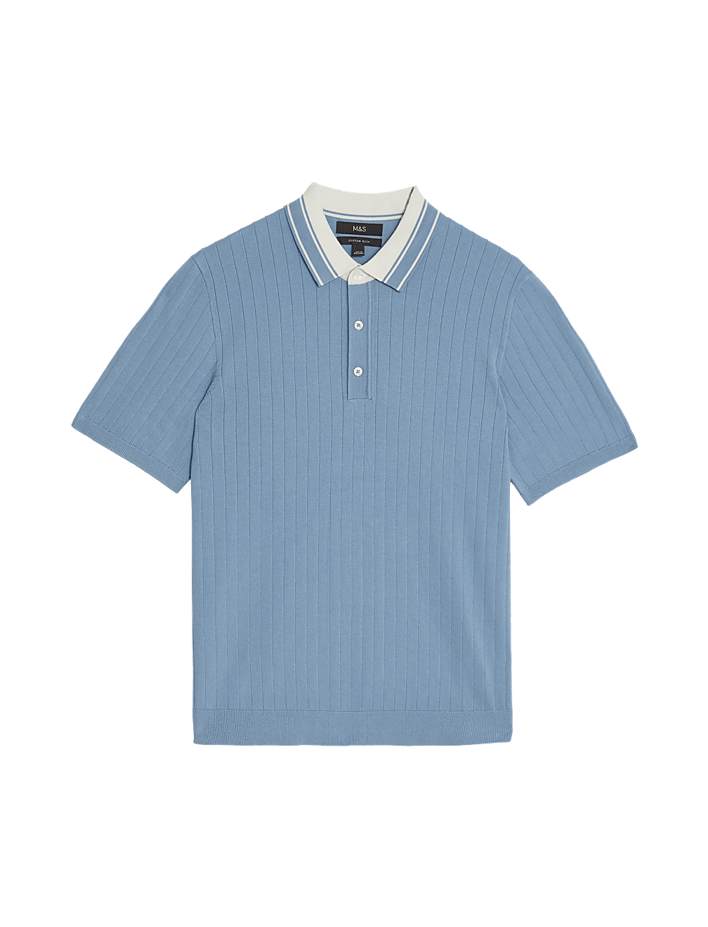 Cotton Rich Ribbed Knitted Polo Shirt
