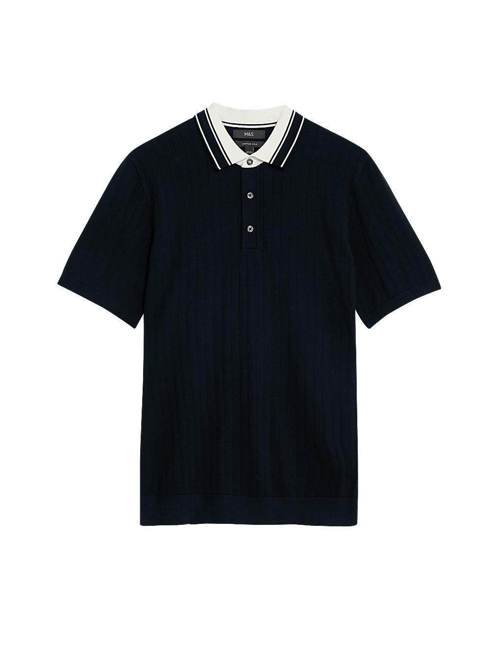 Cotton Rich Ribbed Knitted Polo Shirt