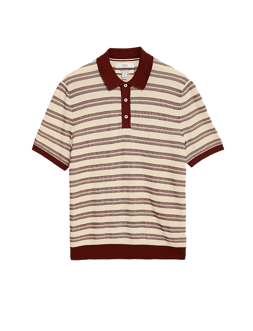 Pure Cotton Textured Striped Knitted Polo Shirt