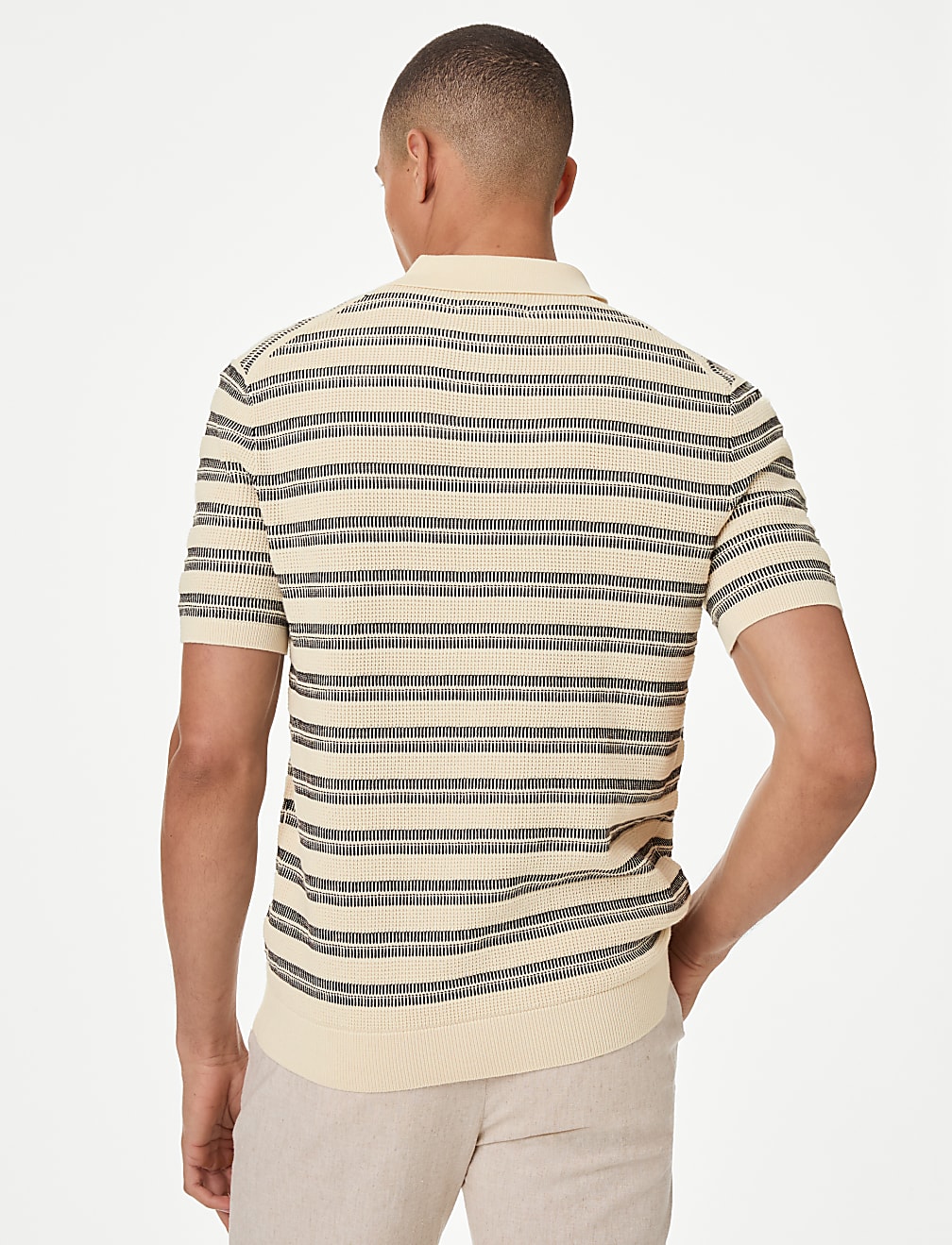 Pure Cotton Textured Striped Knitted Polo Shirt