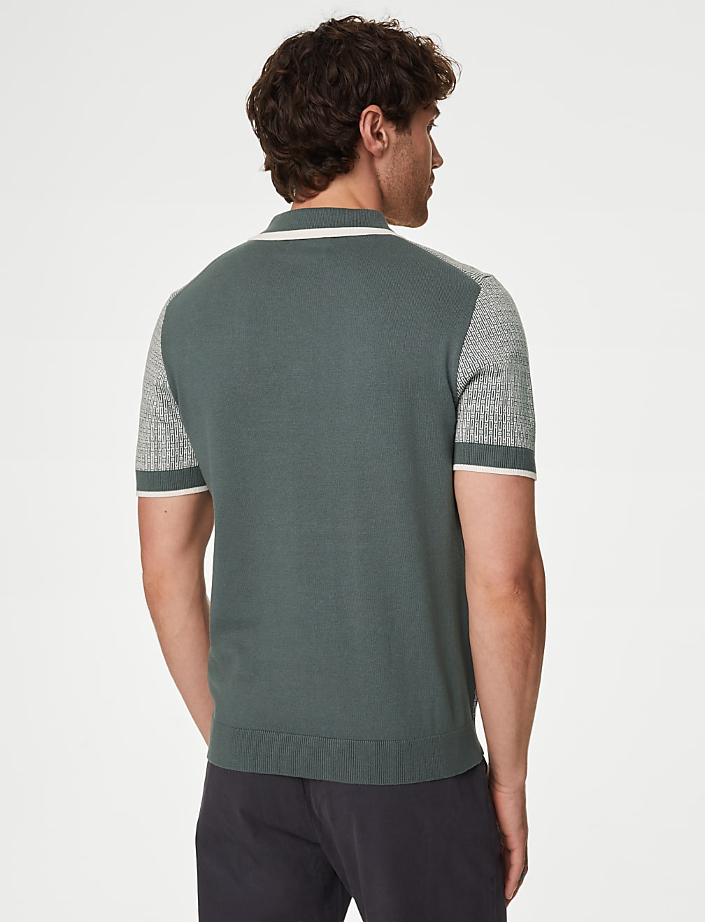 Cotton Rich Geometric Knitted Polo Shirt