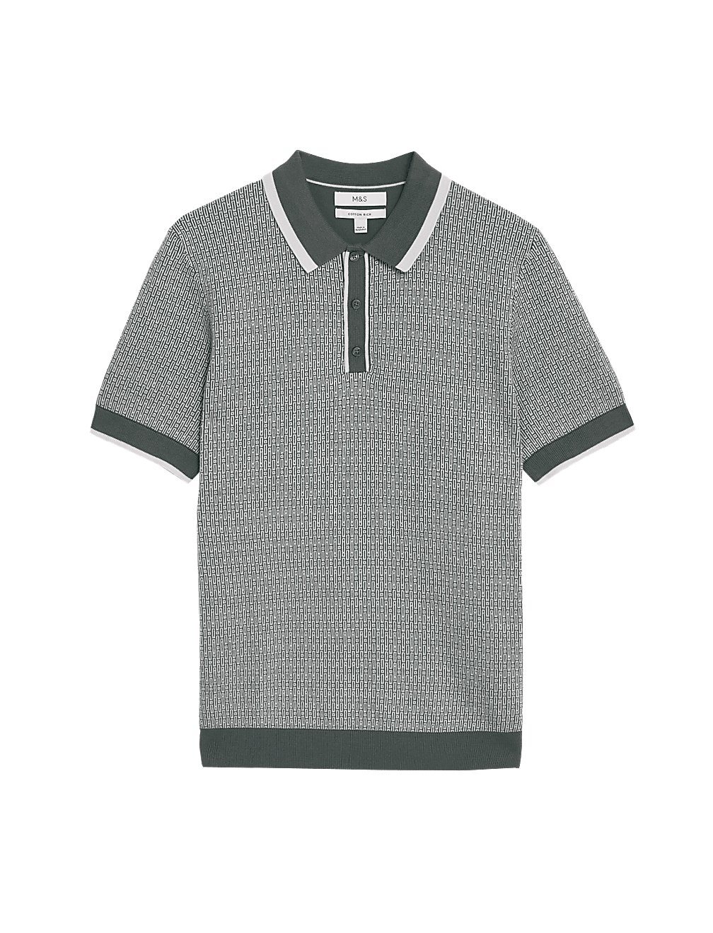 Cotton Rich Geometric Knitted Polo Shirt