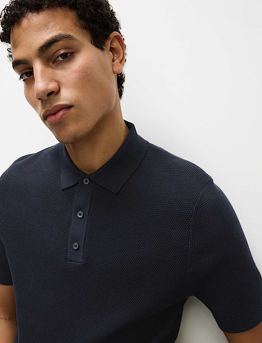 Cotton Rich Textured Knitted Polo Shirt