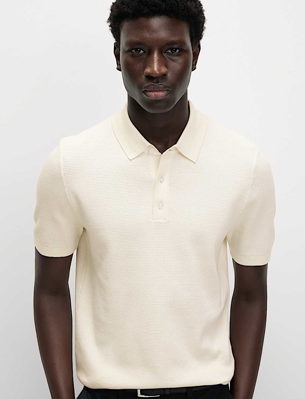 Cotton Rich Textured Knitted Polo Shirt