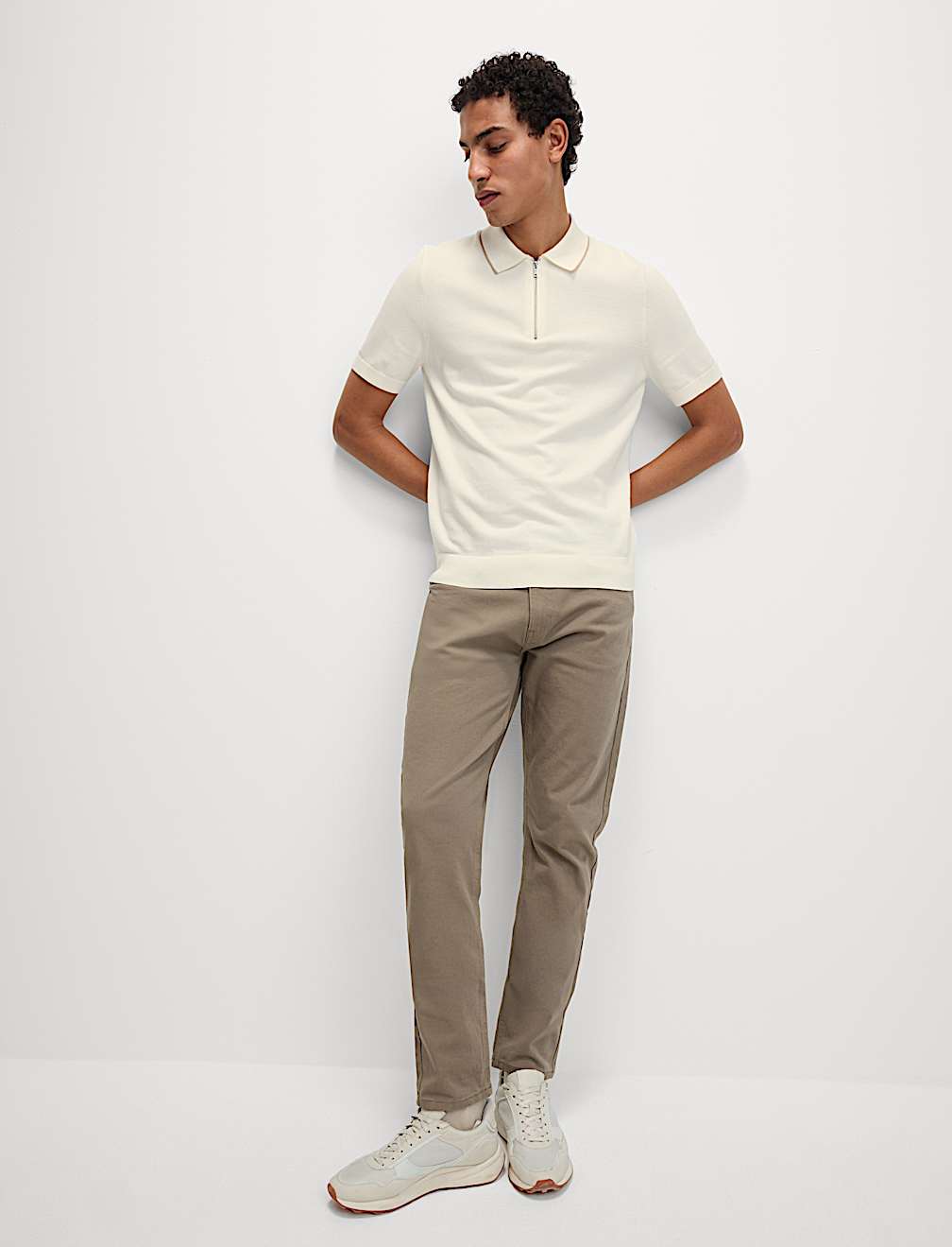 Cotton Rich Half Zip Knitted Polo Shirt