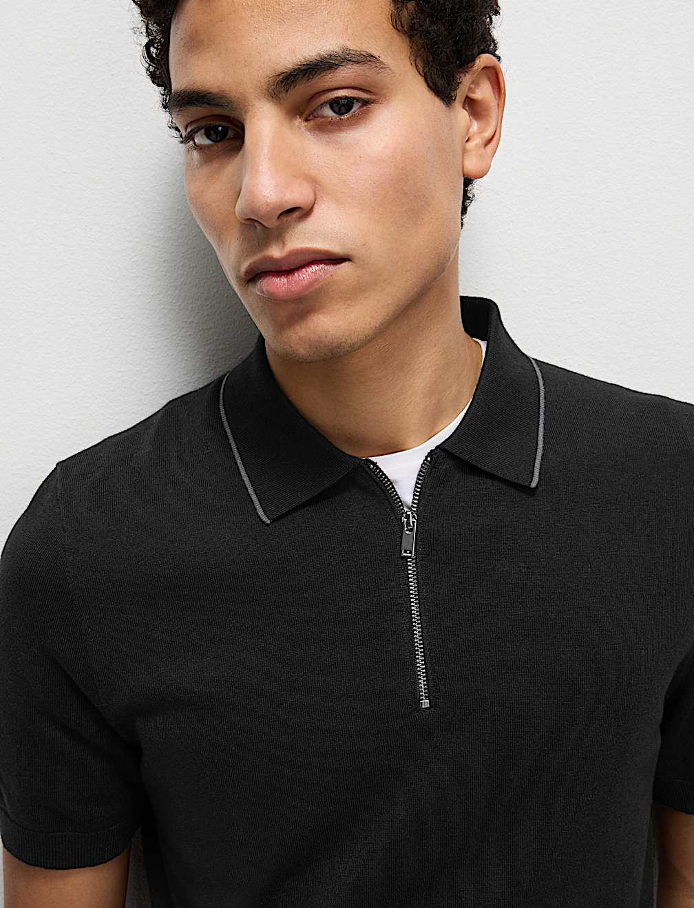 Cotton Rich Half Zip Knitted Polo Shirt