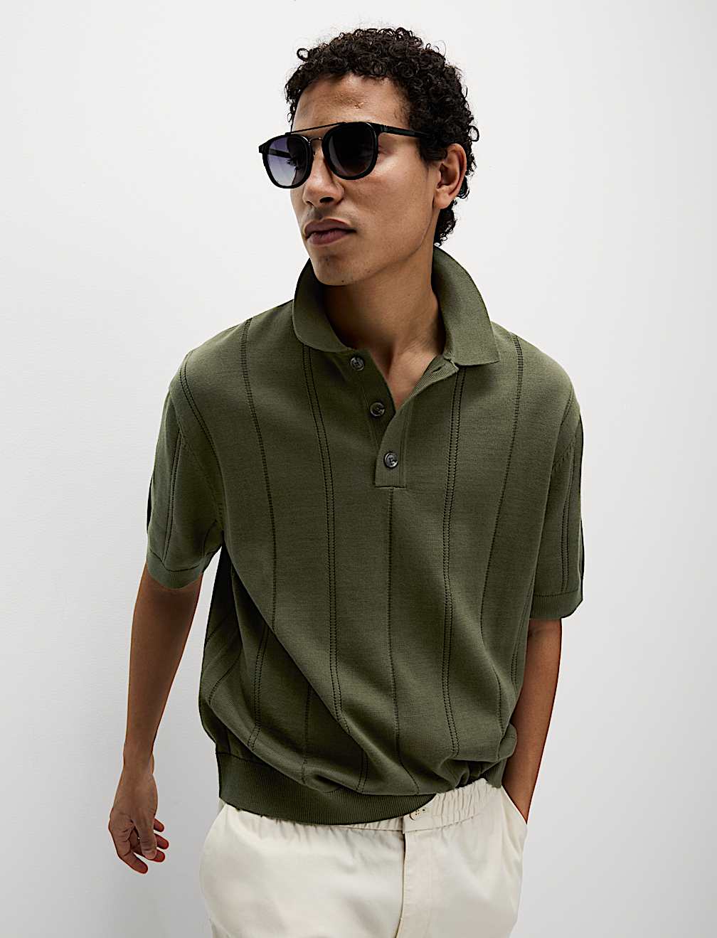 Pure Cotton Textured Knitted Polo Shirt