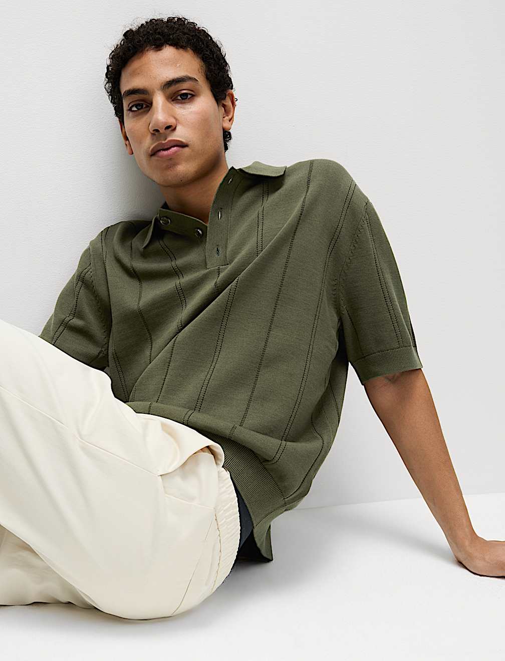 Pure Cotton Textured Knitted Polo Shirt