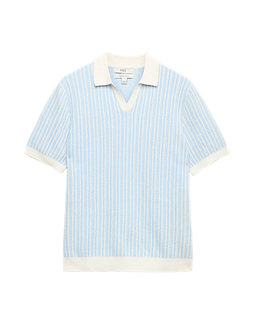 Boucle Striped Open Neck Knitted Polo Shirt