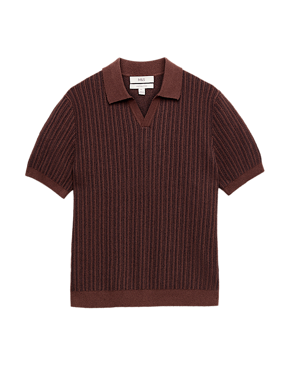 Boucle Striped Open Neck Knitted Polo Shirt