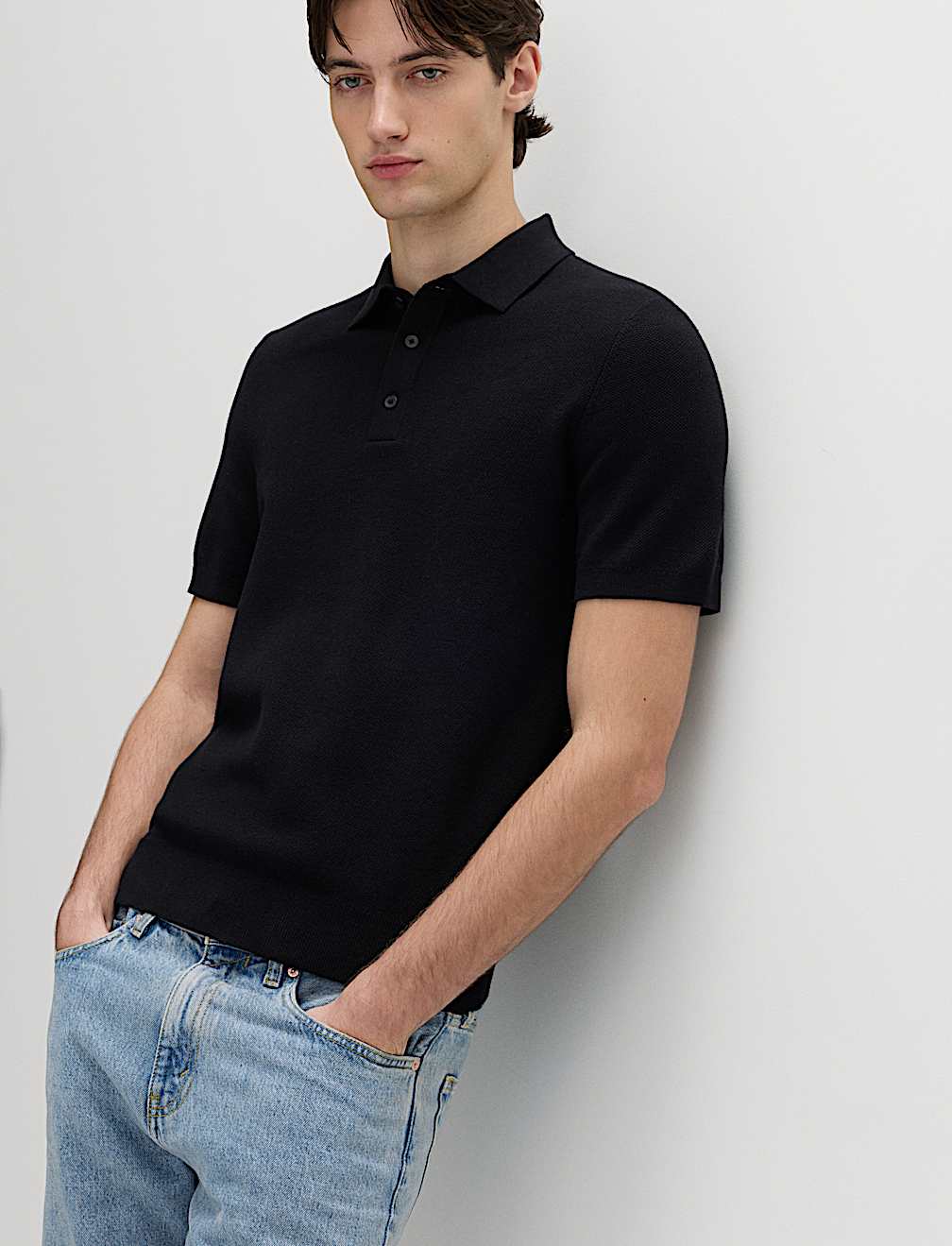 Cotton Rich Textured Knitted Polo Shirt