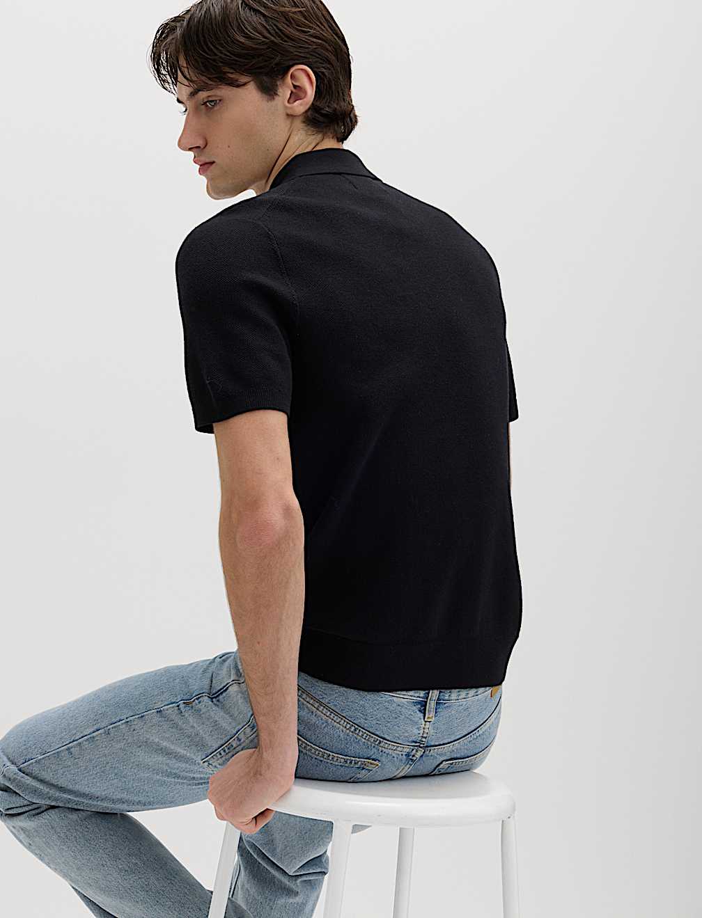 Cotton Rich Textured Knitted Polo Shirt