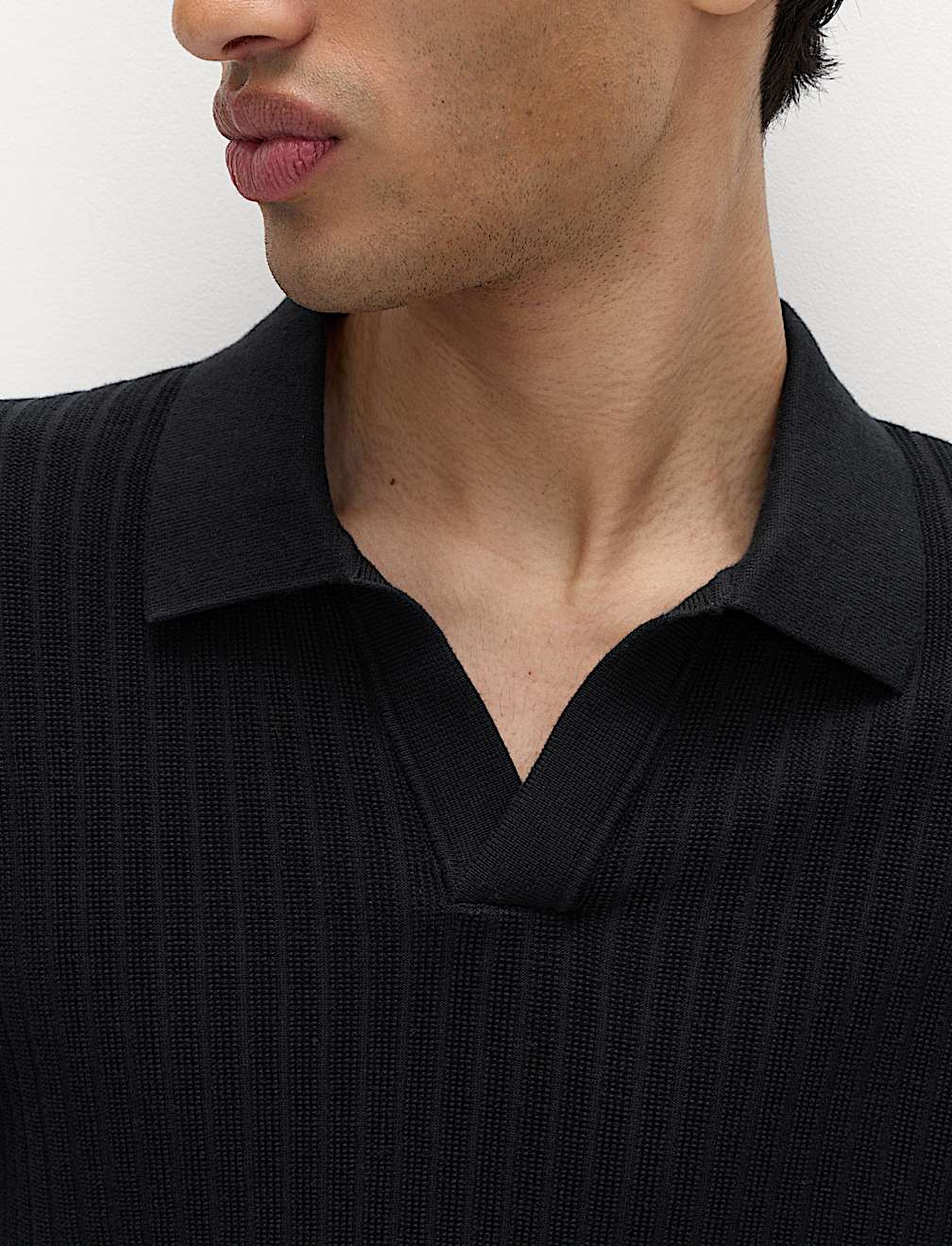 Cotton Rich Rib Texture Open Neck Polo Shirt
