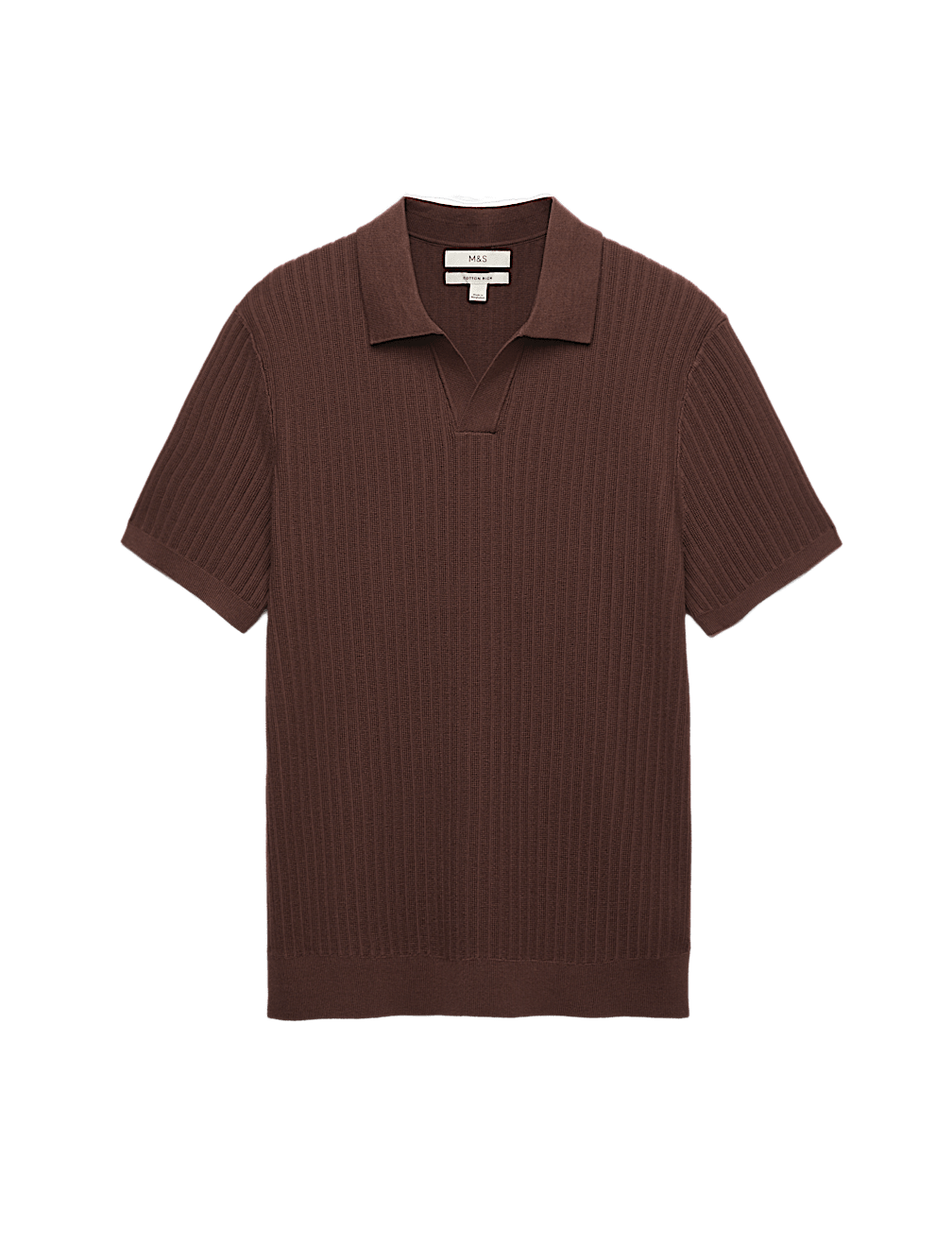 Cotton Rich Rib Texture Open Neck Polo Shirt