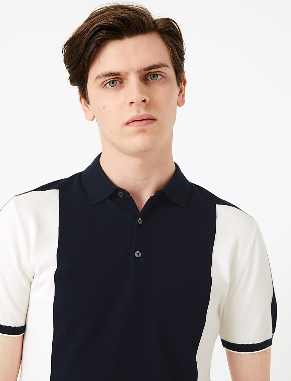 Cotton Colour Block Knitted Polo Shirt
