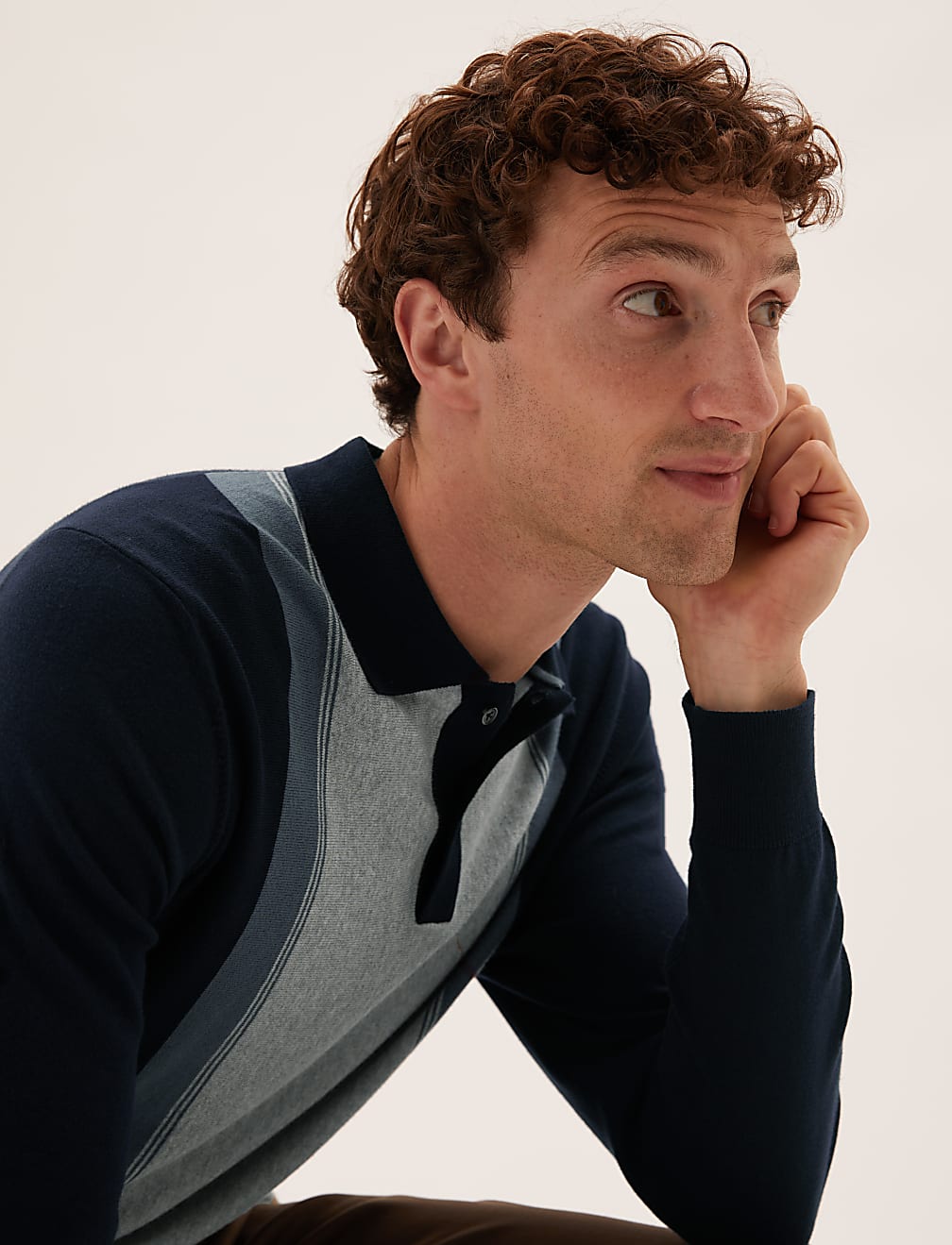Cotton Rich Block Stripe Knitted Polo Shirt