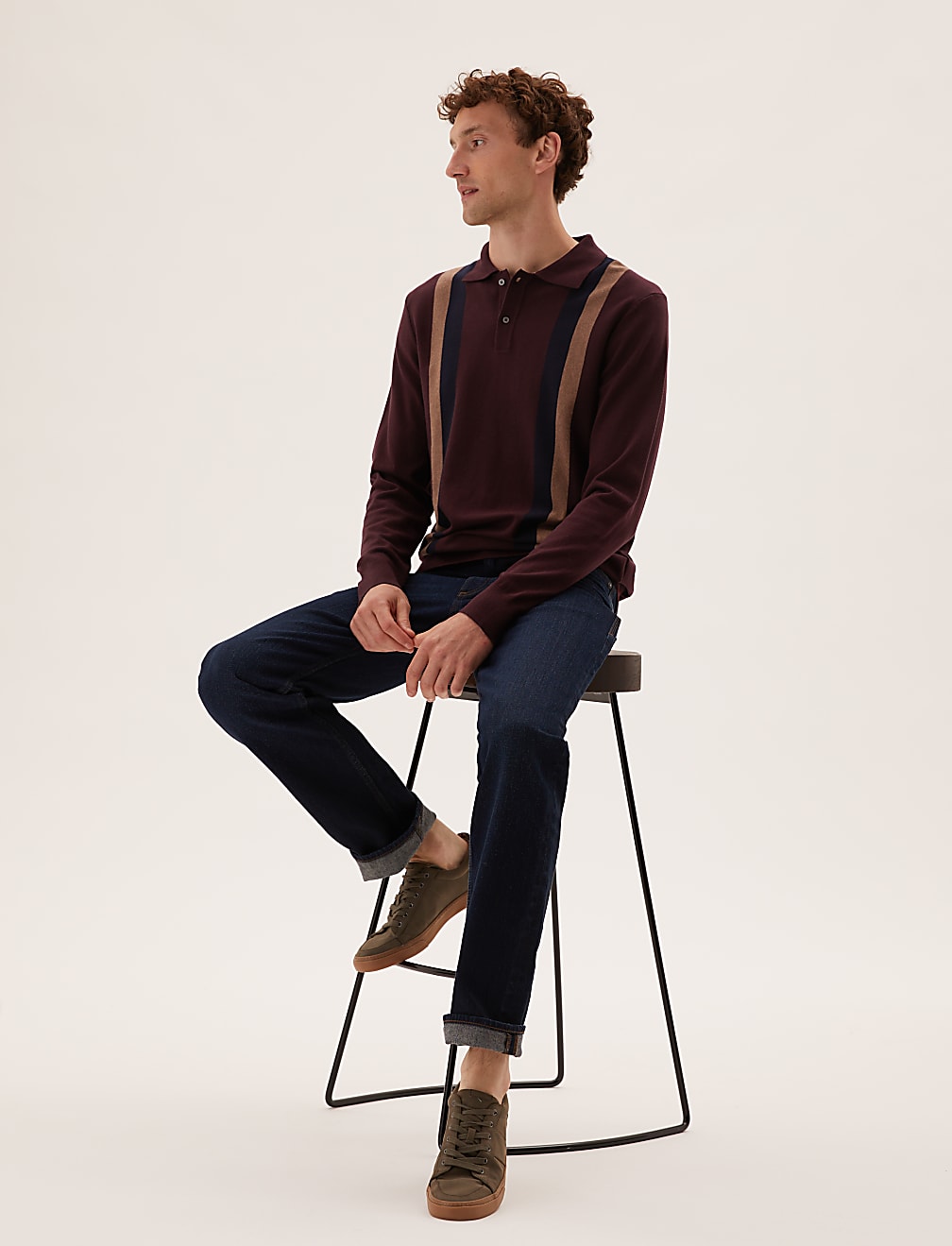 Cotton Rich Striped Knitted Polo Shirt
