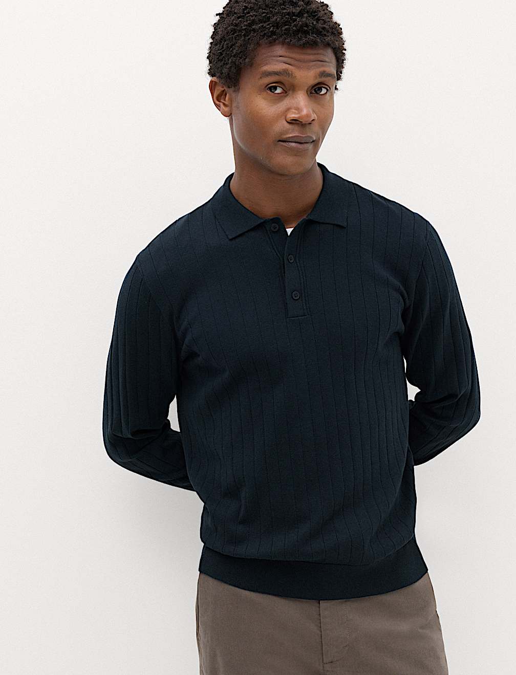 Cotton Blend Smart Rib Knit Polo Shirt