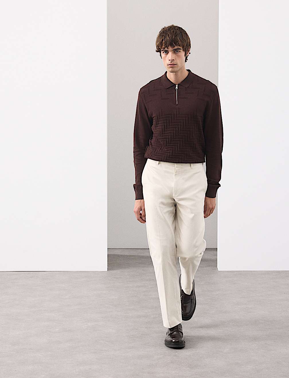 Mercerised Cotton Geometric Half Zip Polo