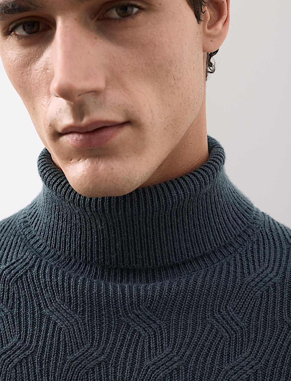 Pure Wool Wave Stitch Roll Neck Jumper