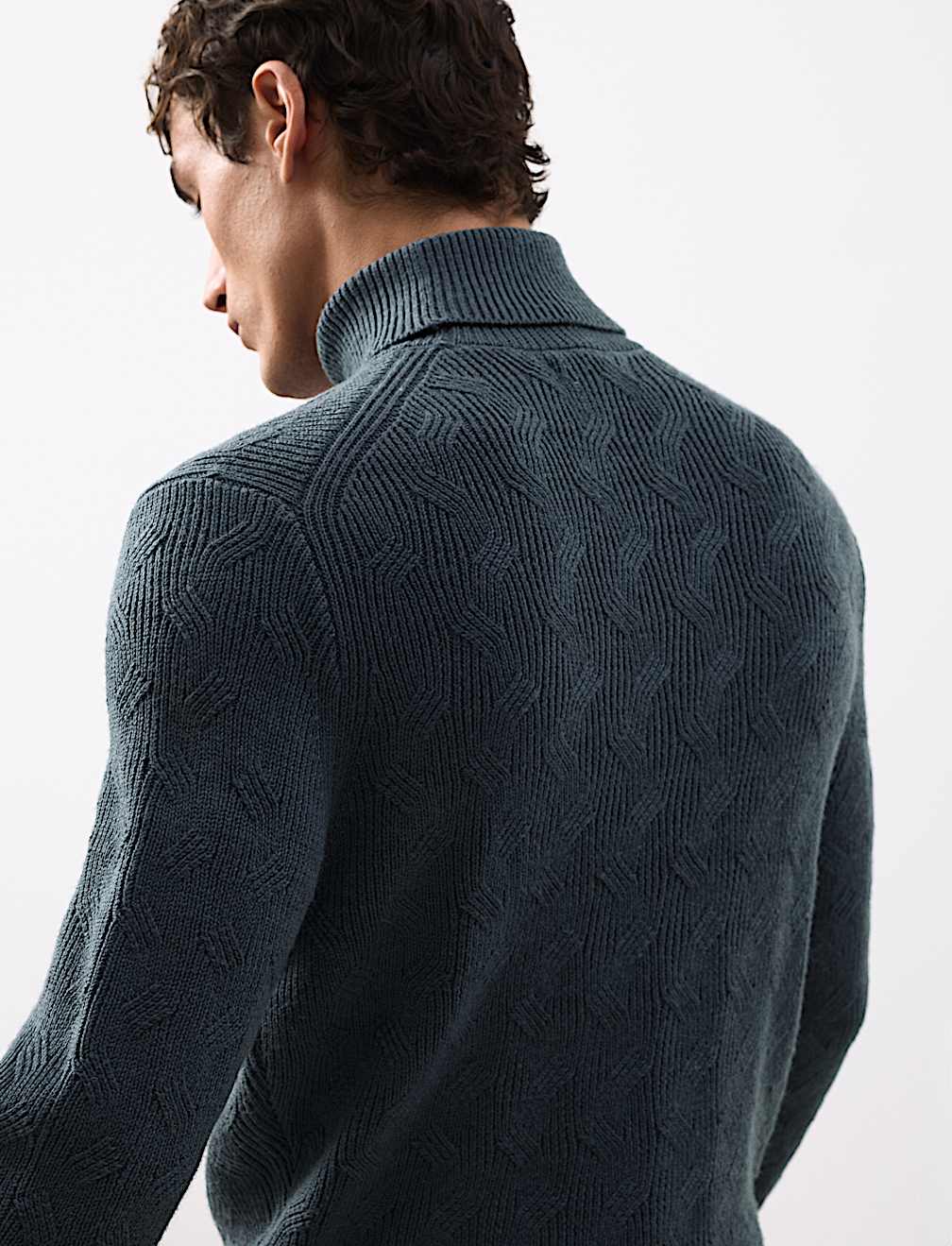 Pure Wool Wave Stitch Roll Neck Jumper