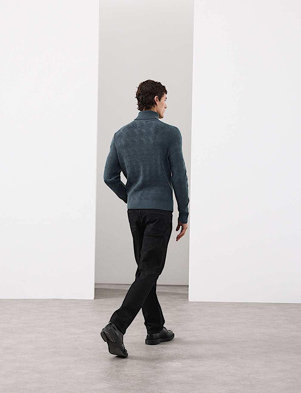 Pure Wool Wave Stitch Roll Neck Jumper
