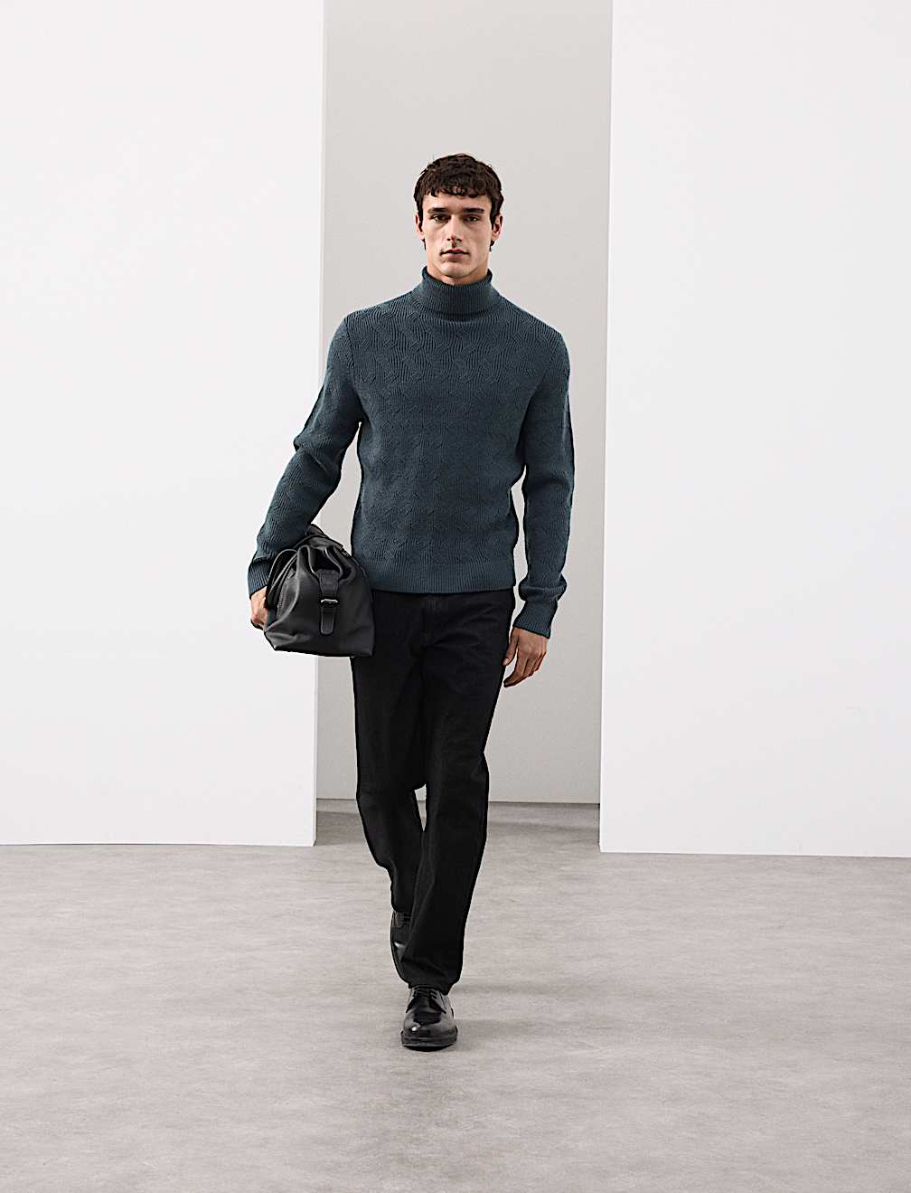 Pure Wool Wave Stitch Roll Neck Jumper