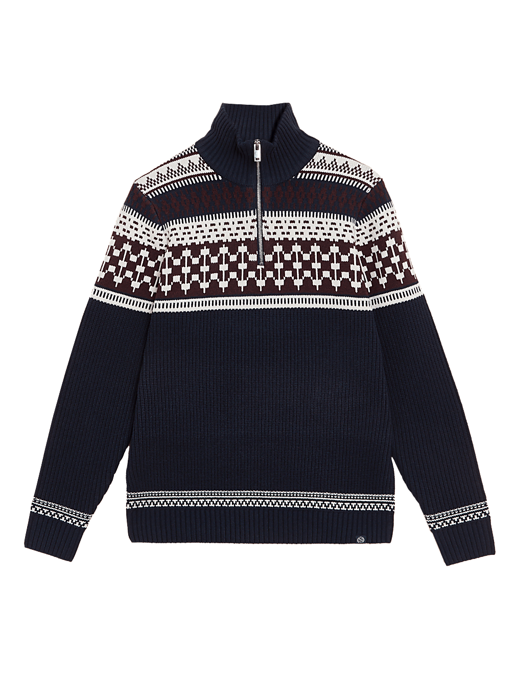 Cotton Blend Fair Isle Half Zip Jumper