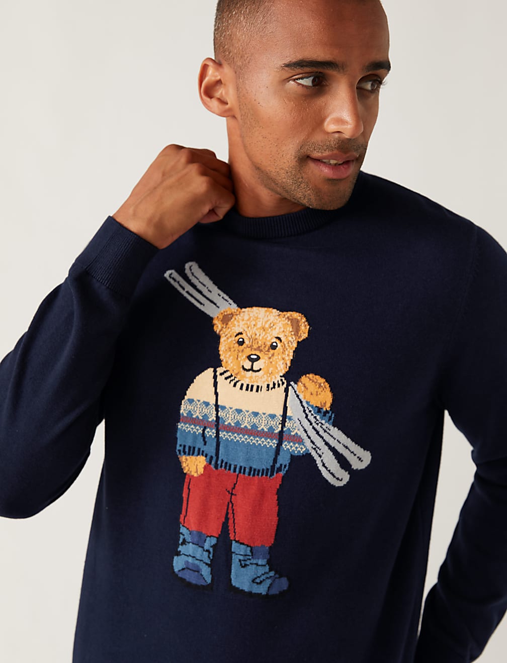 Pure Cotton Bear Christmas Crew Neck Jumper