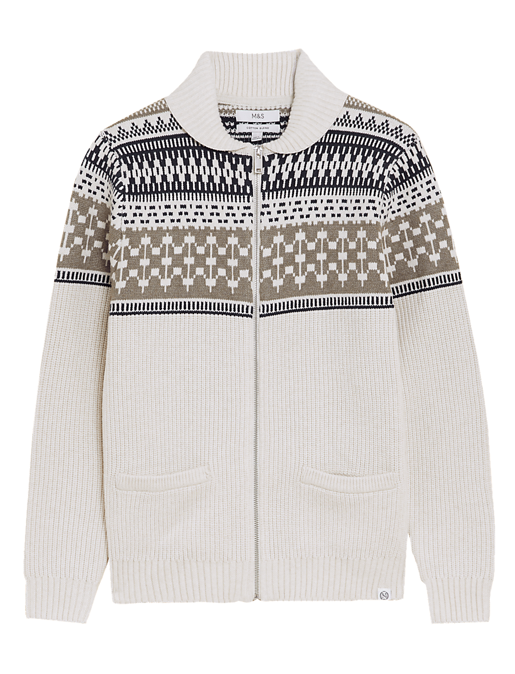 Cotton Blend Fair Isle Knitted Jacket