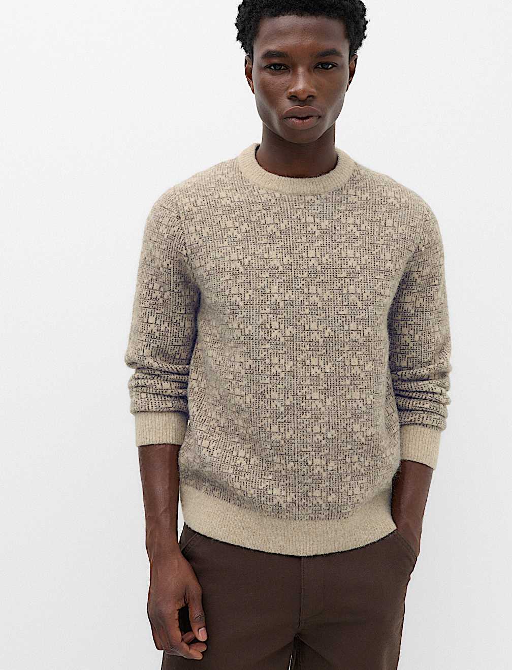 Lofty Patterned Crew Neck Jumper with Wool
