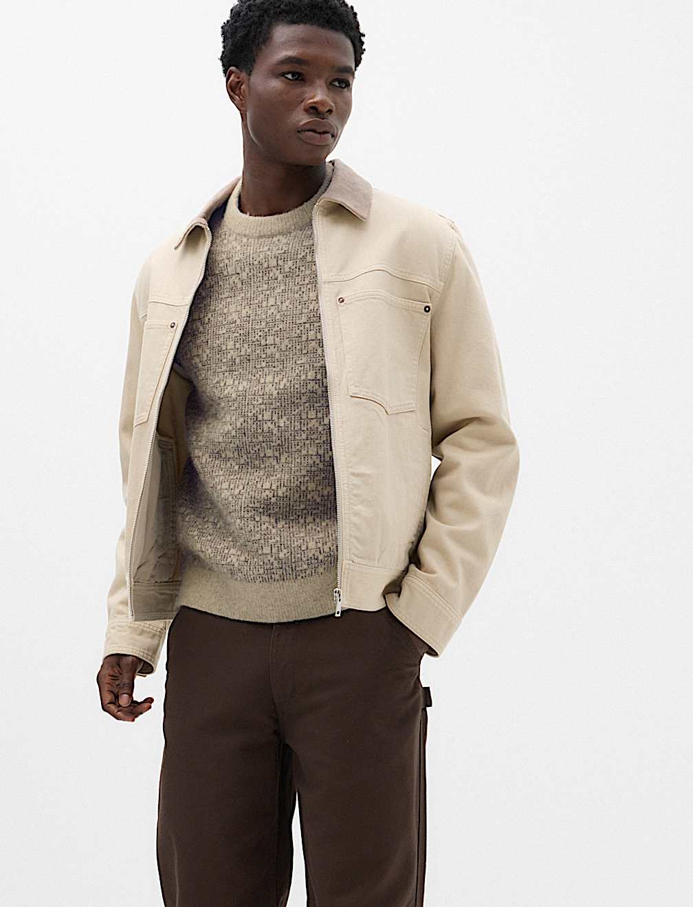 Lofty Patterned Crew Neck Jumper with Wool