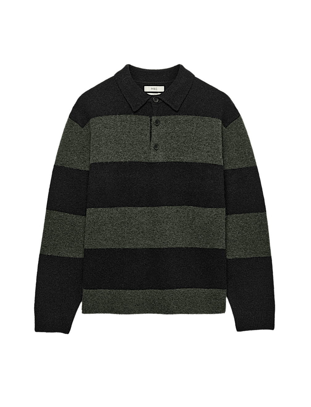 Striped Collared Neck Rugby Jumper with Wool