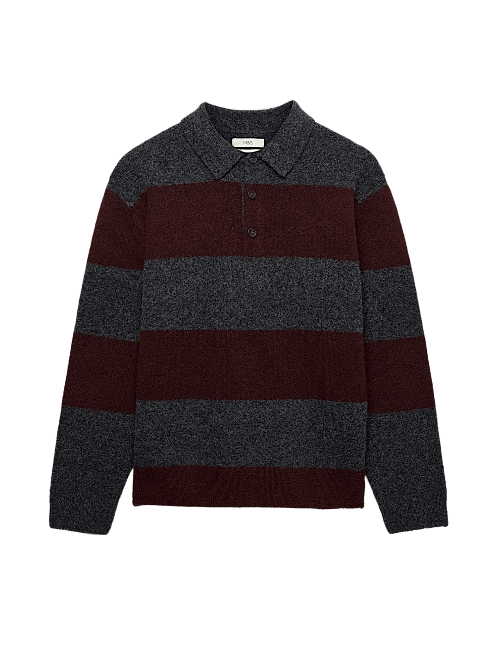 Striped Collared Neck Rugby Jumper with Wool