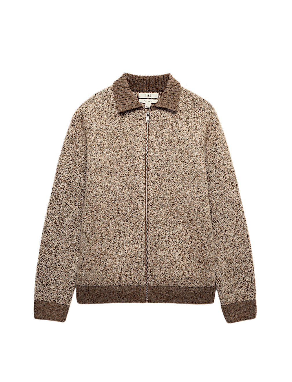 Twist Knit Zip Through Jumper with Wool