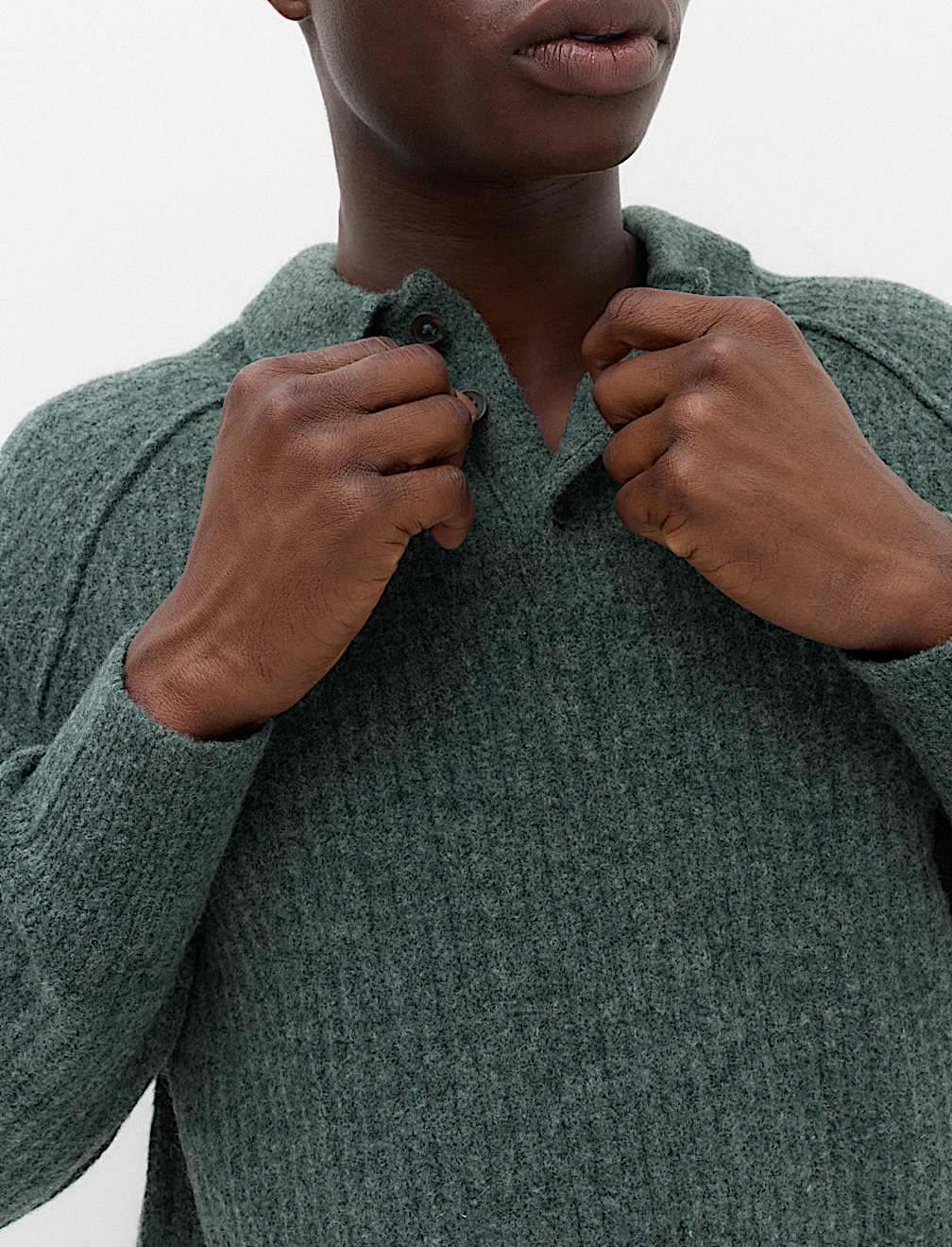 Lofty Ribbed Buttoned Knitted Polo Shirt