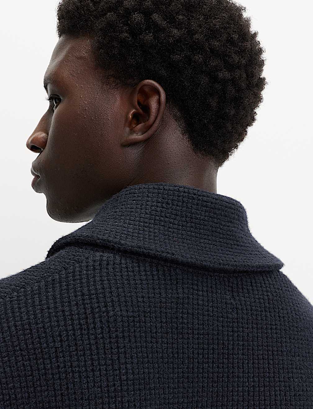 Air-Yarn Waffle Knit Shawl Neck Cardigan