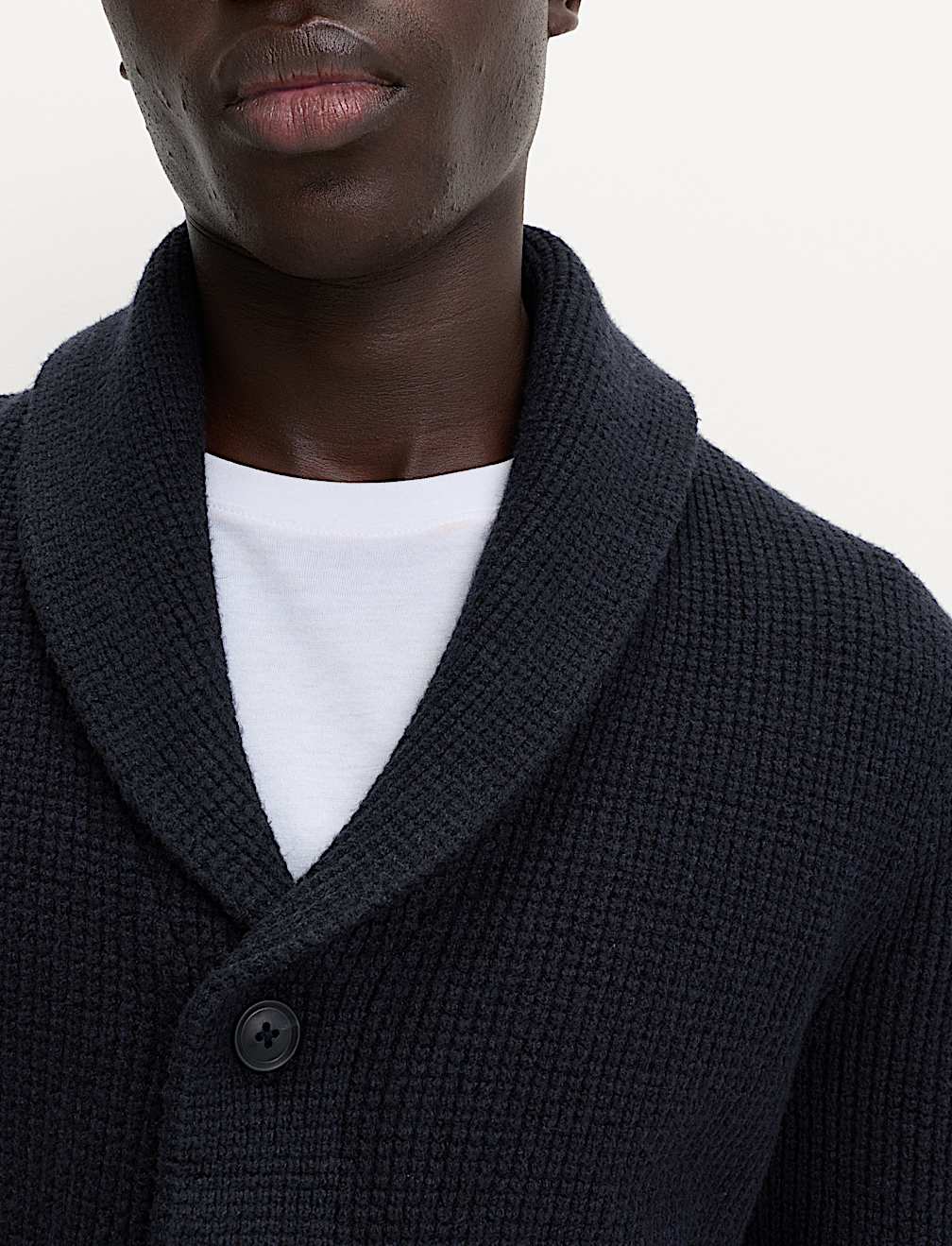 Air-Yarn Waffle Knit Shawl Neck Cardigan