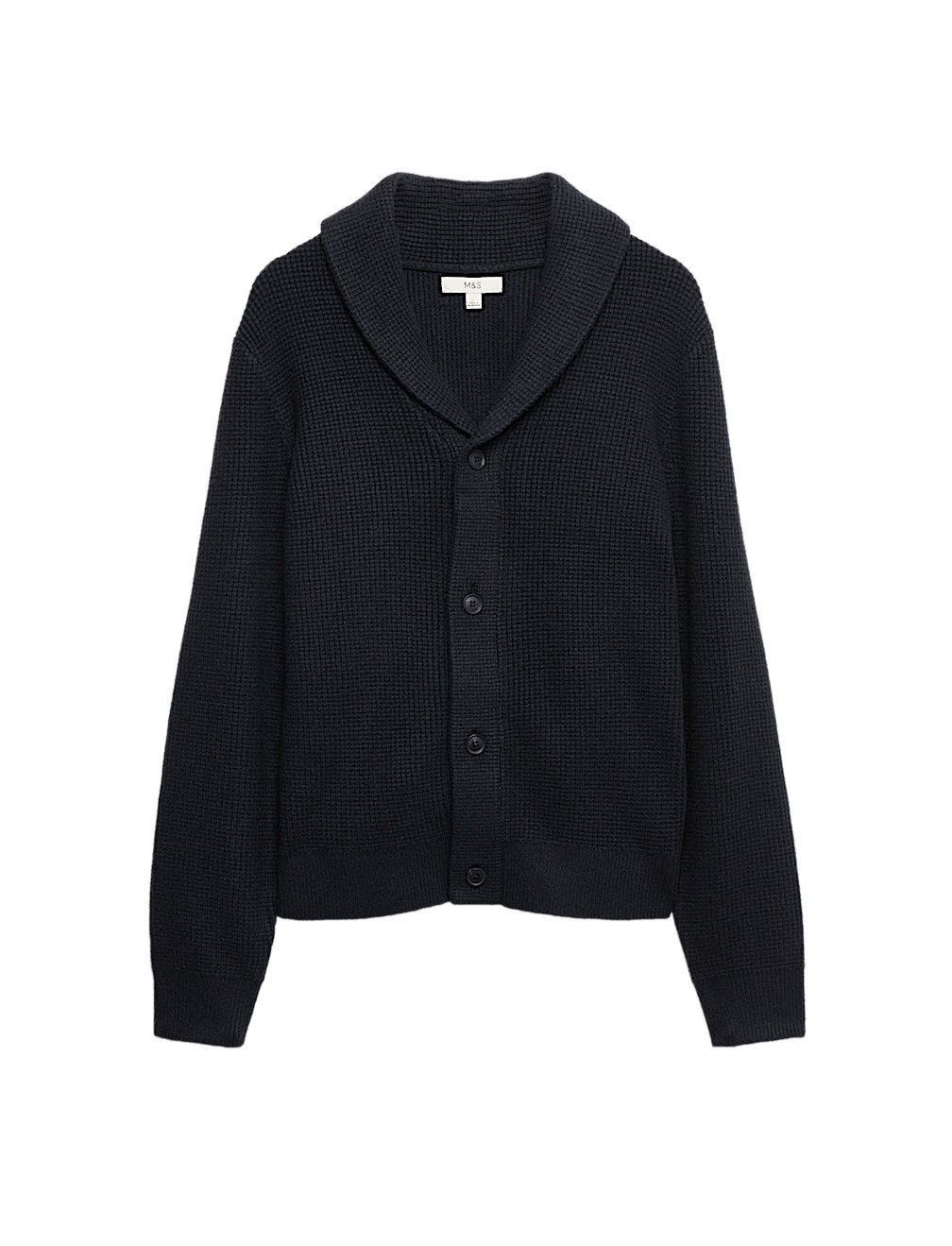 Air-Yarn Waffle Knit Shawl Neck Cardigan