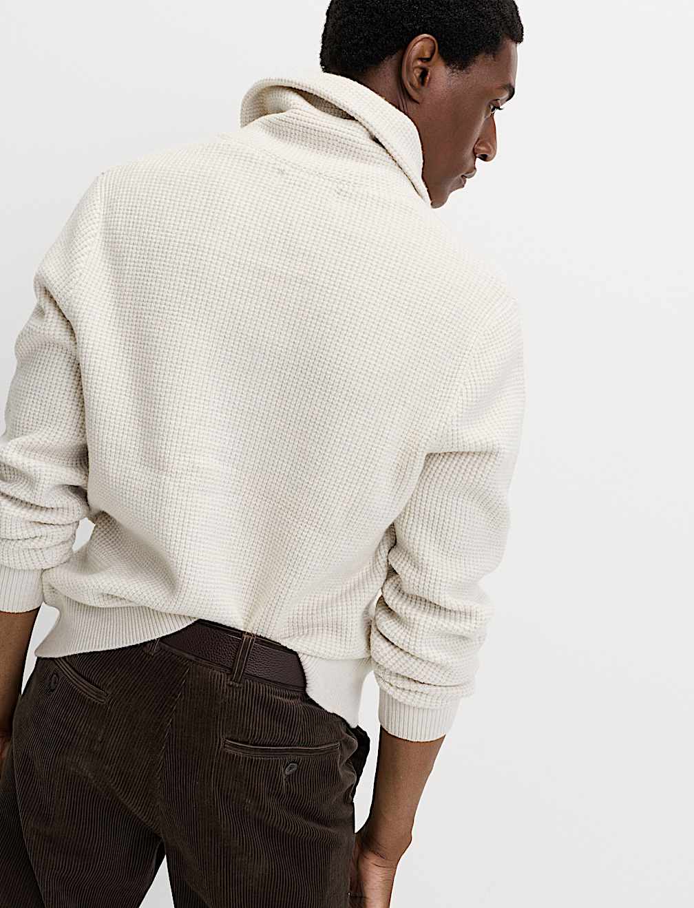 Air-Yarn Waffle Knit Shawl Neck Cardigan