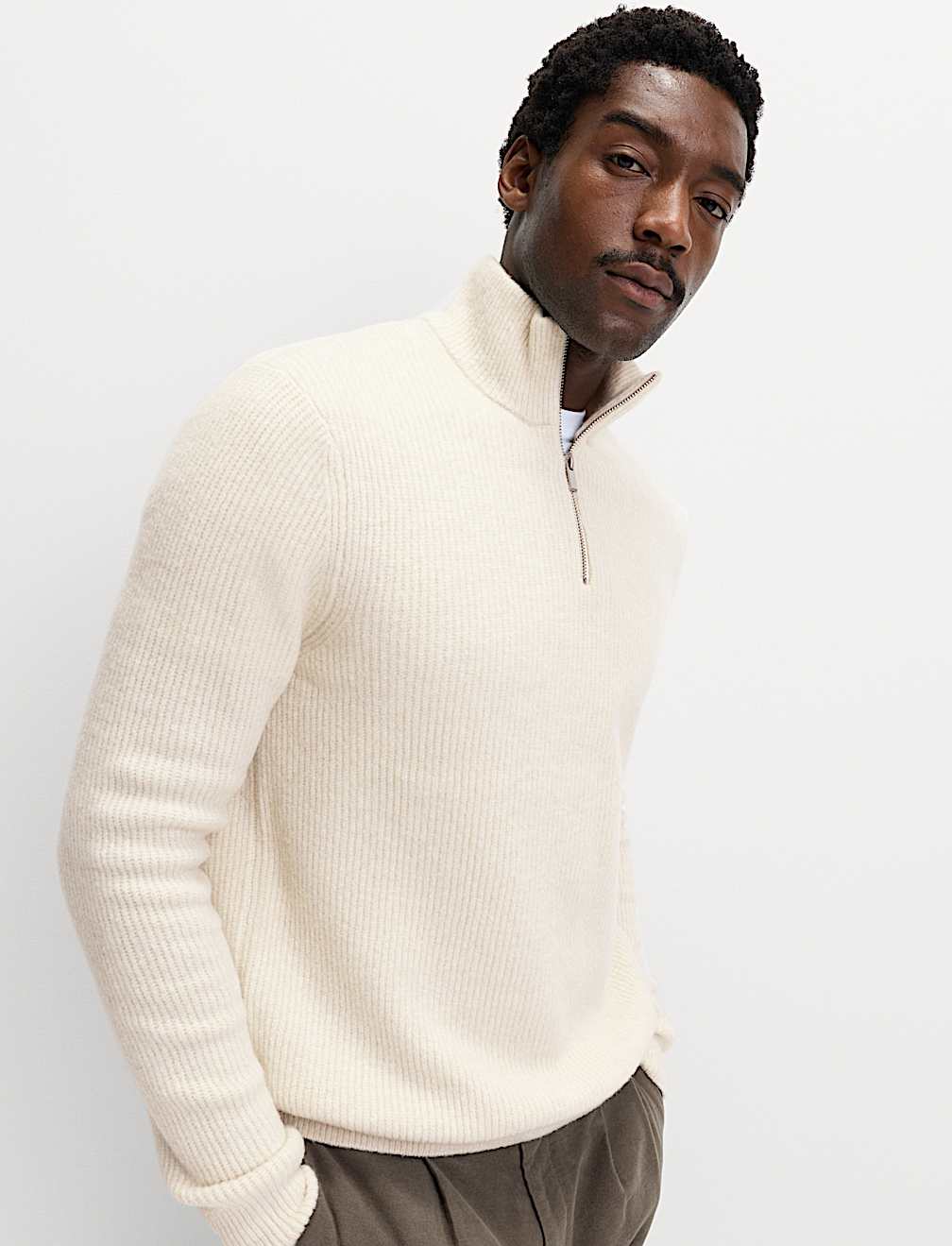 Supersoft Ribbed Half zip Jumper with Wool