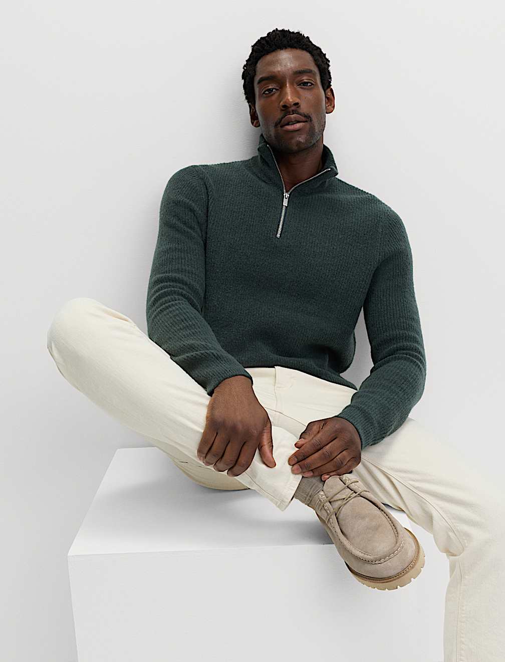 Supersoft Ribbed Half zip Jumper with Wool