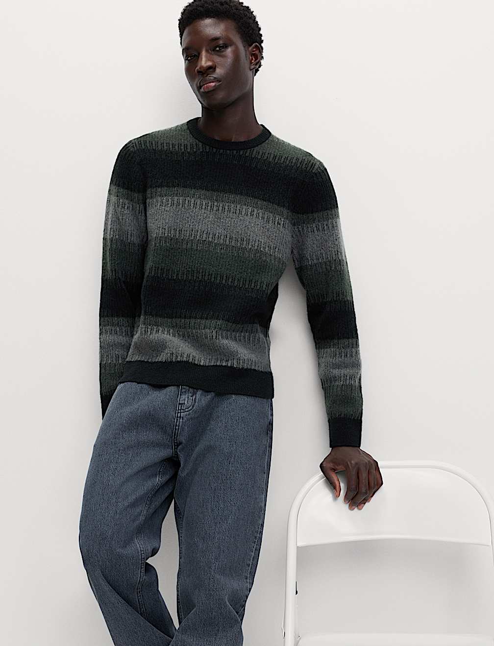 Supersoft Stripe Crew Neck Jumper with Wool