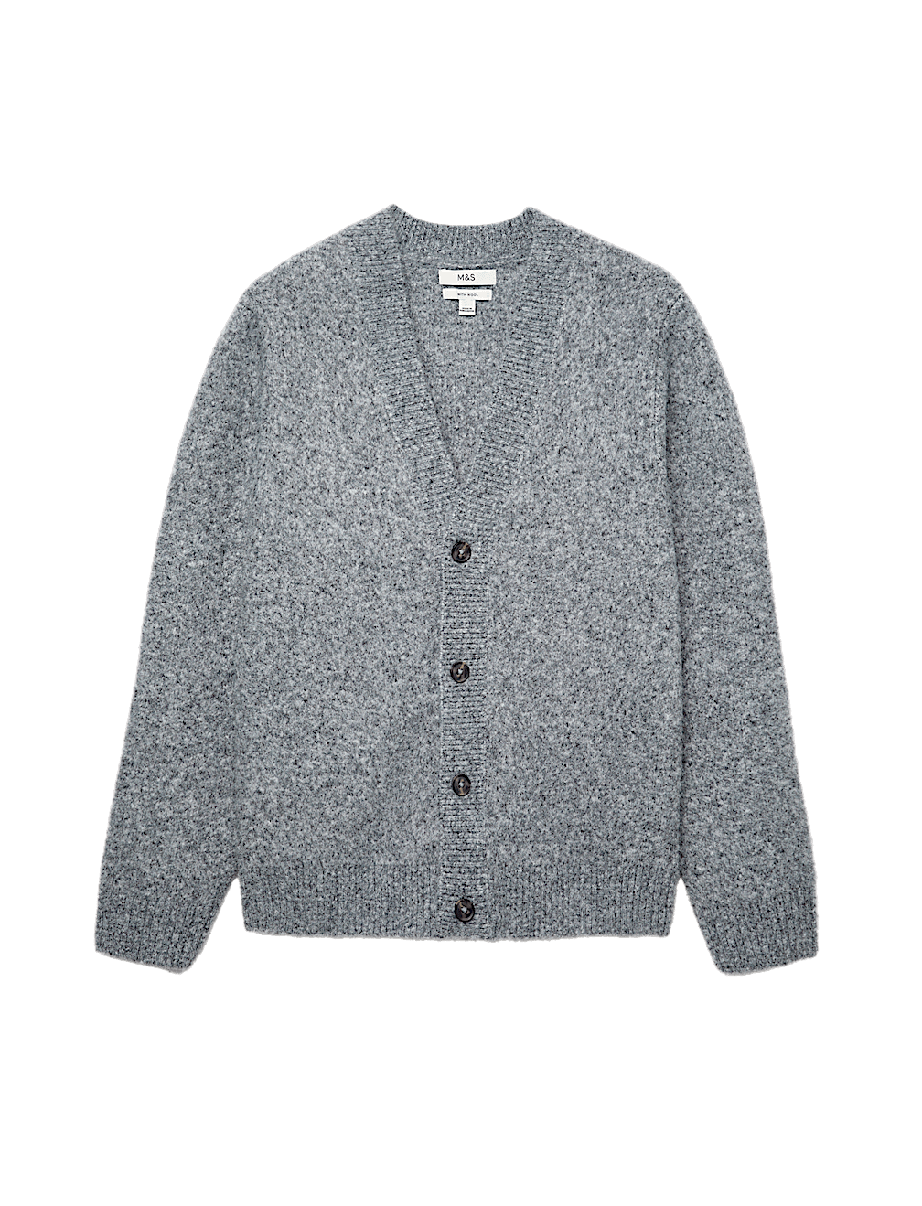 Relaxed Textured V-Neck Cardigan with Wool