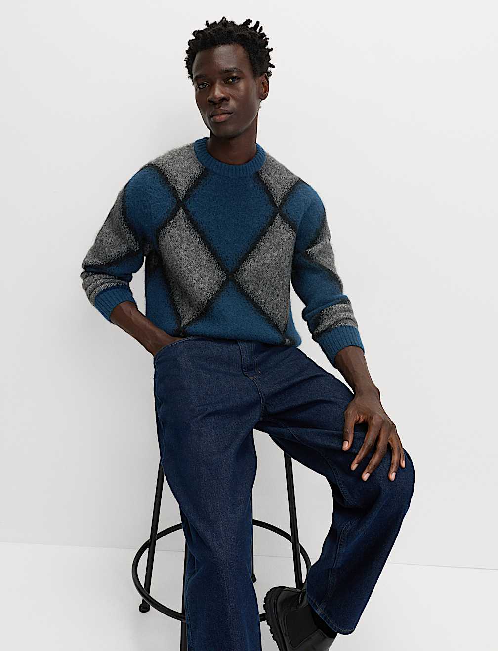 Hazy Exploded Argyle Crew Neck Jumper