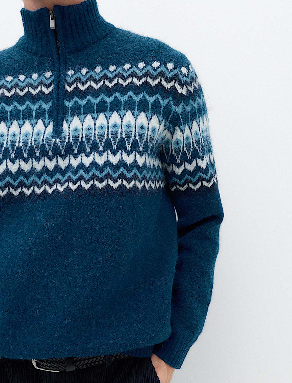 Fair Isle Half Zip Jumper with Wool