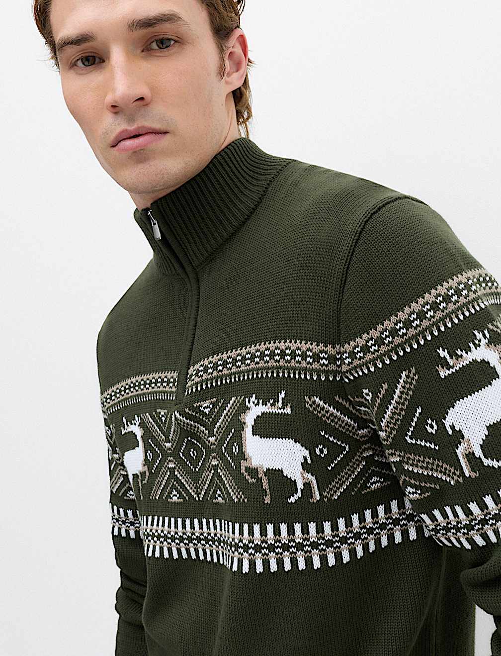 Pure Cotton Fair Isle Half Zip Jumper