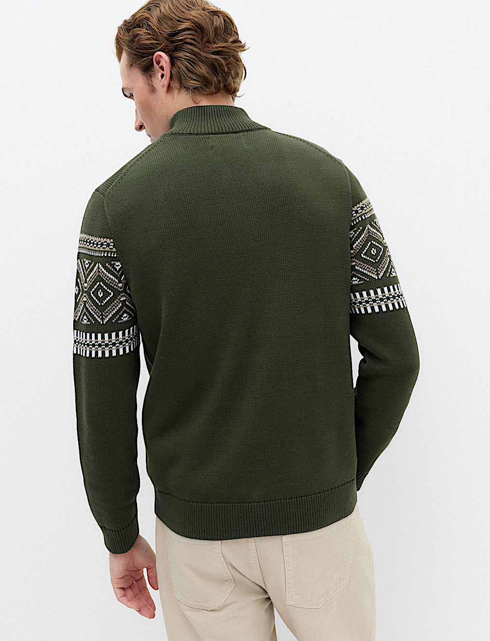 Pure Cotton Fair Isle Half Zip Jumper