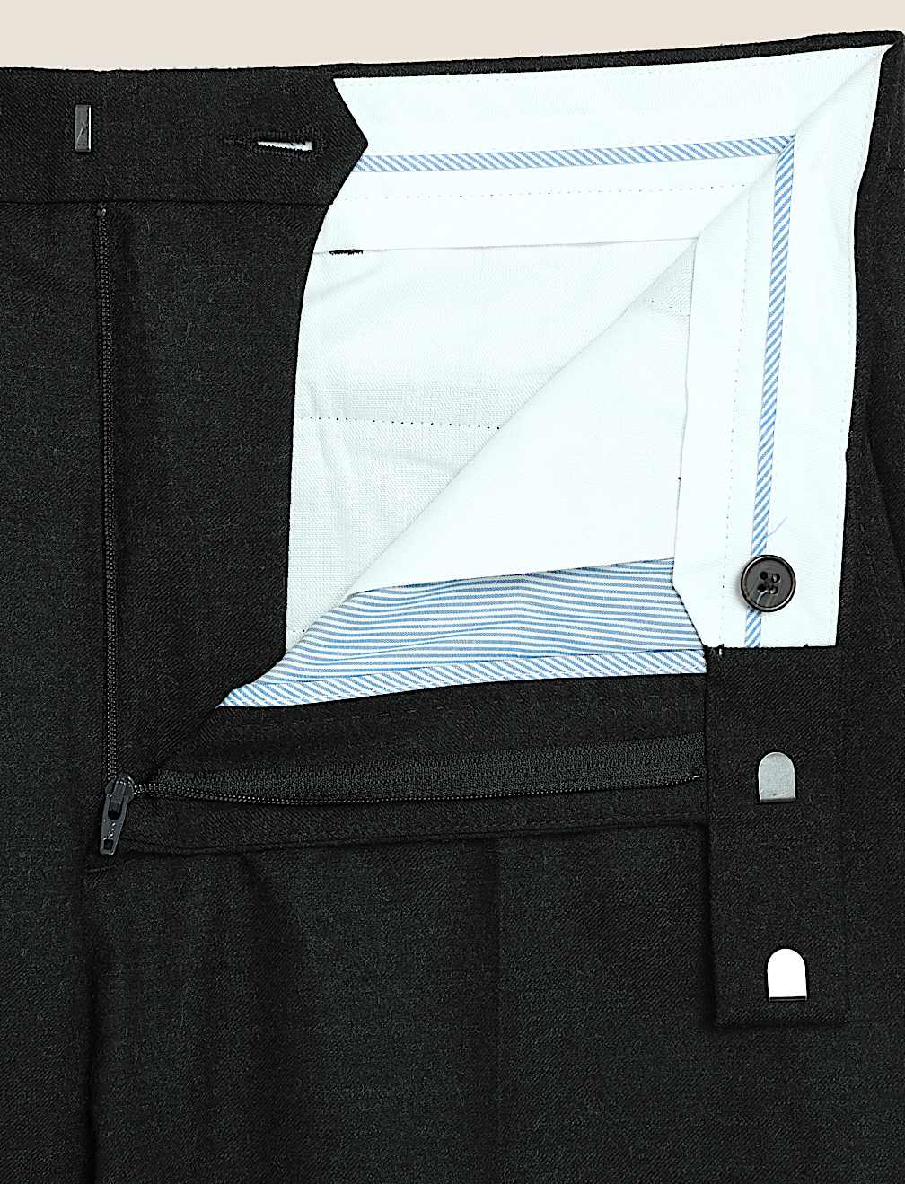 Tailored Fit Pure Wool Flannel Trousers